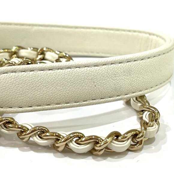 CHANEL CC Flap Pochette Chain Shoulder Bag Leather / tweed White x Red - Picture 10 of 13